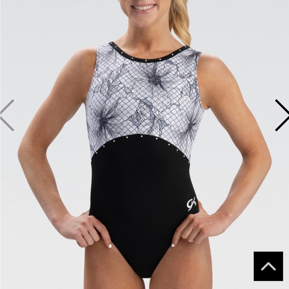 GK Black and White Pearl girls leotard, CM